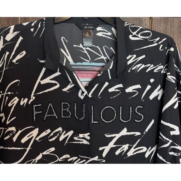 Ali Miles 1X Embellished Fabulous Wire Collar 3/4 Sleeve Button Front Tunic NEW - Picture 4 of 13